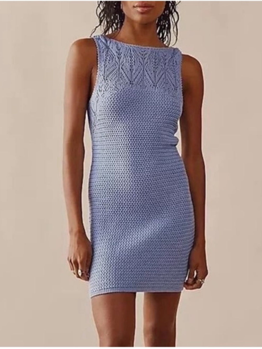 NWOT Rare FP Beach Periwinkle Crochet Knit Mini Dress